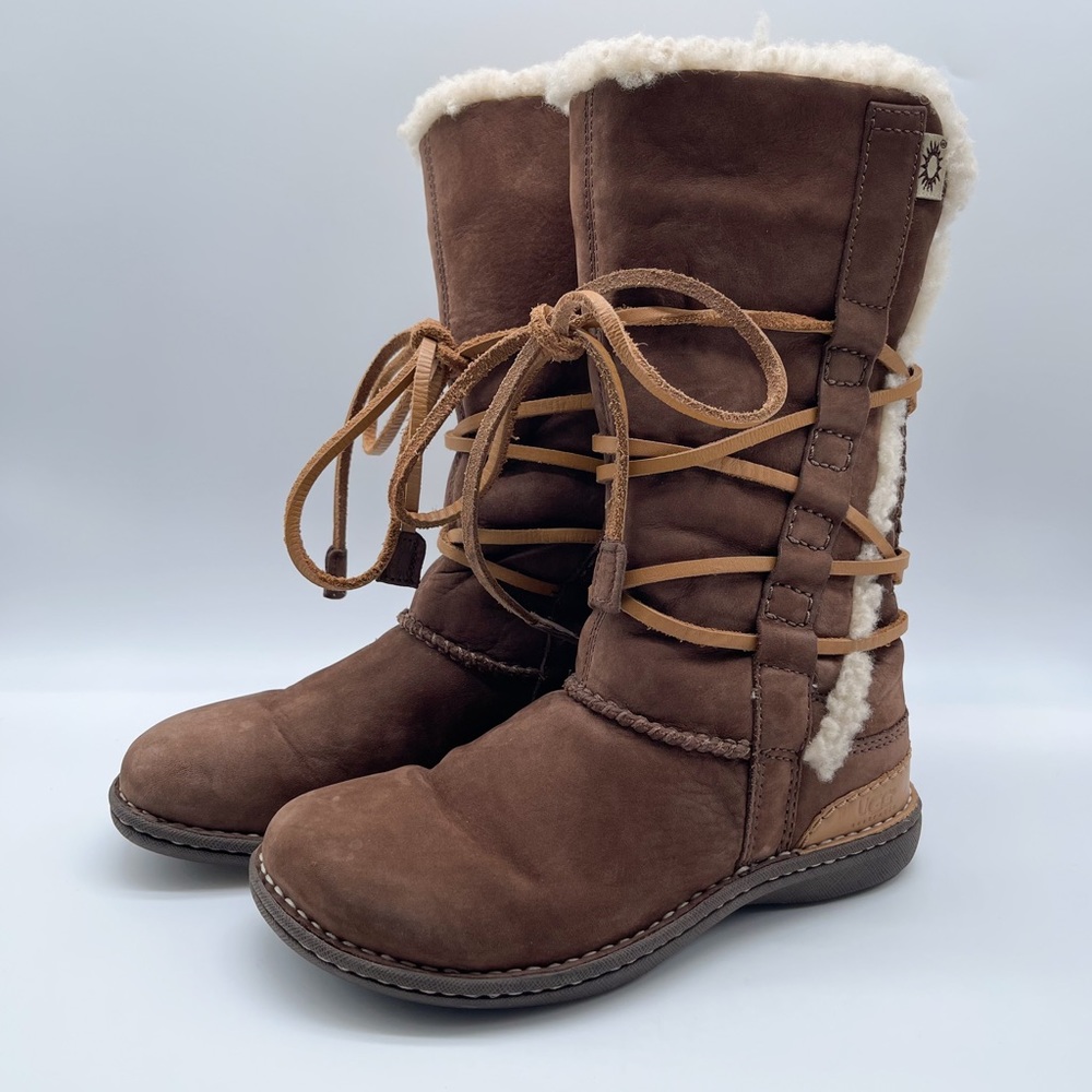UGG Australia Catalina Leather Sheepskin Boots Goober Brown Women’s Size 5